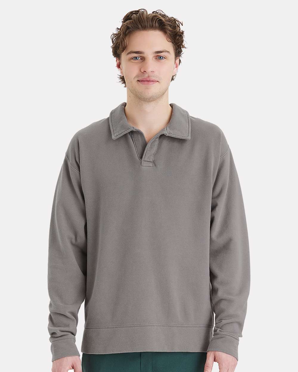ComfortWash by Hanes-GDH490-Garment-Dyed Polo Collar Sweatshirt - Image 8