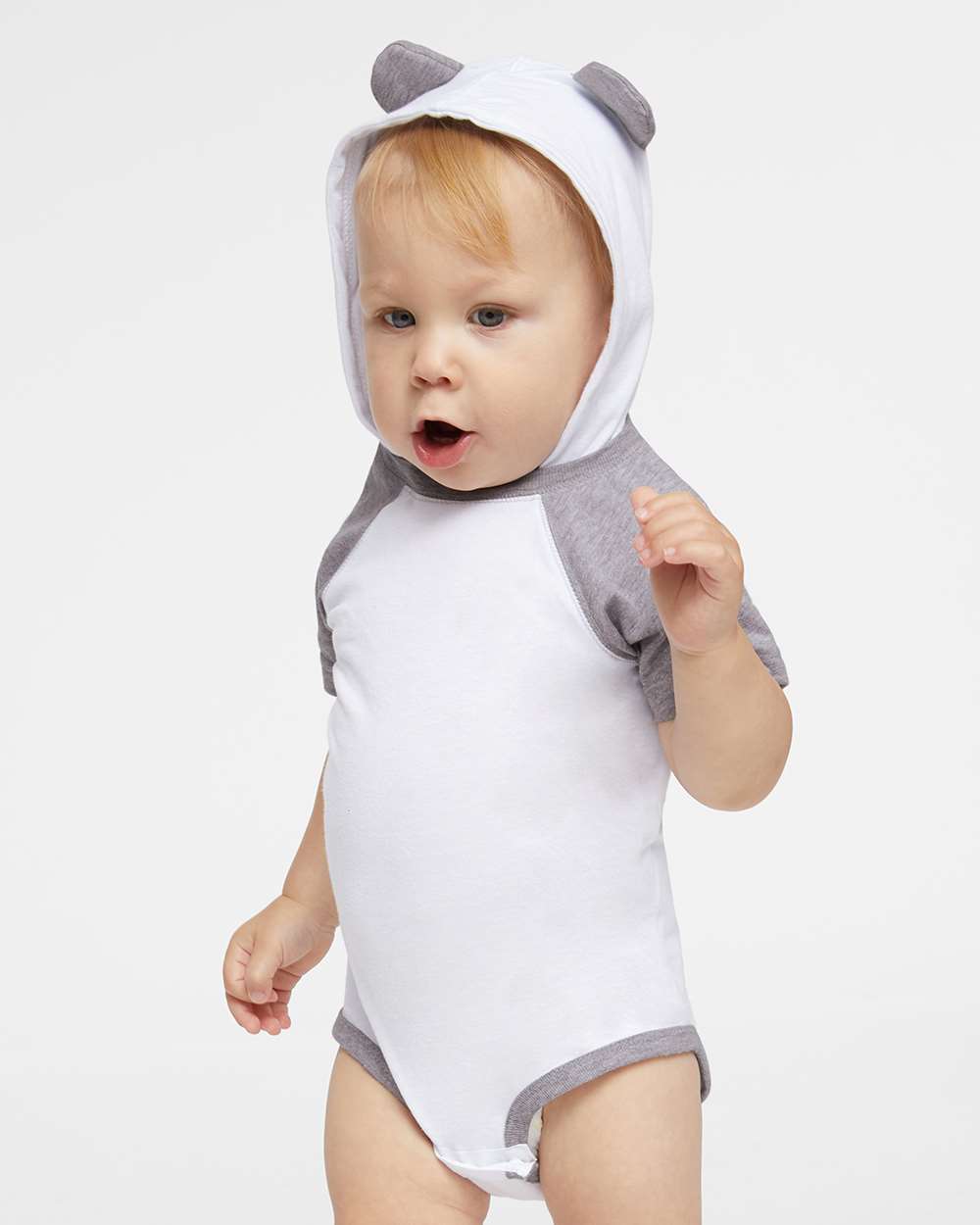 Rabbit Skins-4417-Fine Jersey Infant Short Sleeve Raglan Bodysuit with Hood & Ears - Image 5