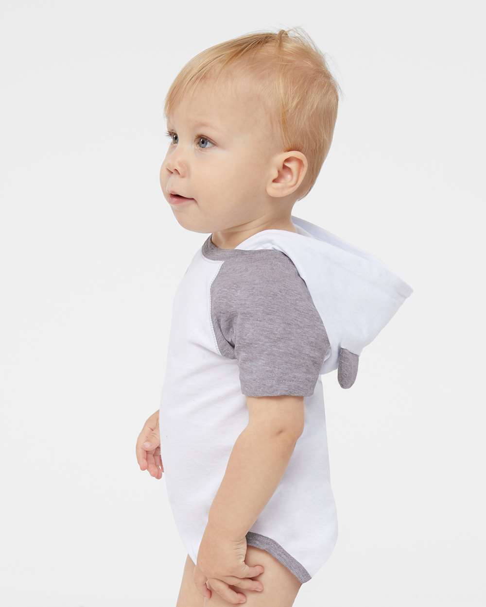 Rabbit Skins-4417-Fine Jersey Infant Short Sleeve Raglan Bodysuit with Hood & Ears - Image 6